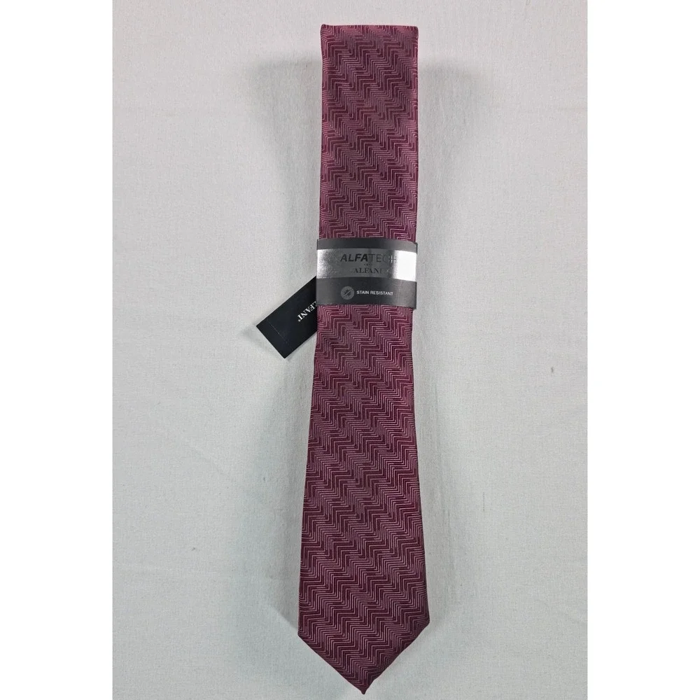 Alfani Mens Tie One Size Red Geometric Regular Fit Formal Necktie NWT